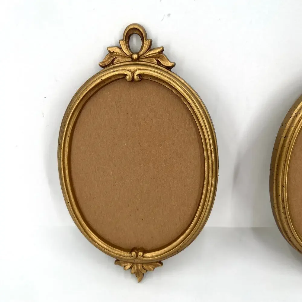 Vintage French Victorian Rococo oval photo frame with elegant bow- set of 2